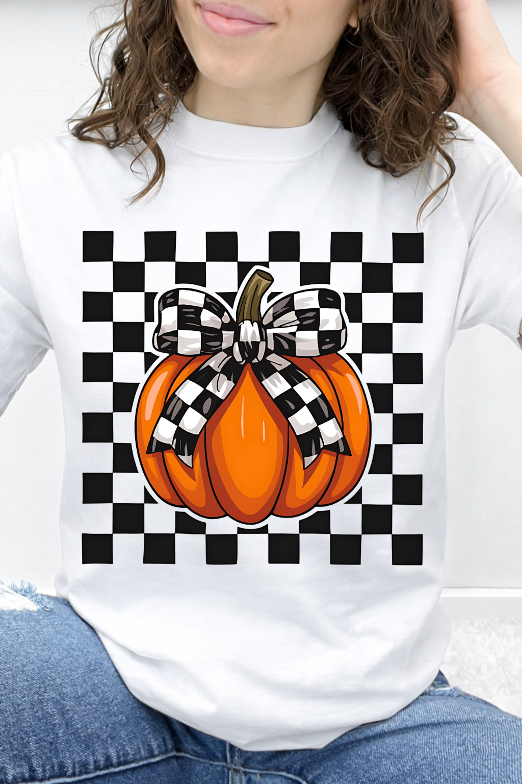 White Checker Bow & Pumpkin Graphic Collection