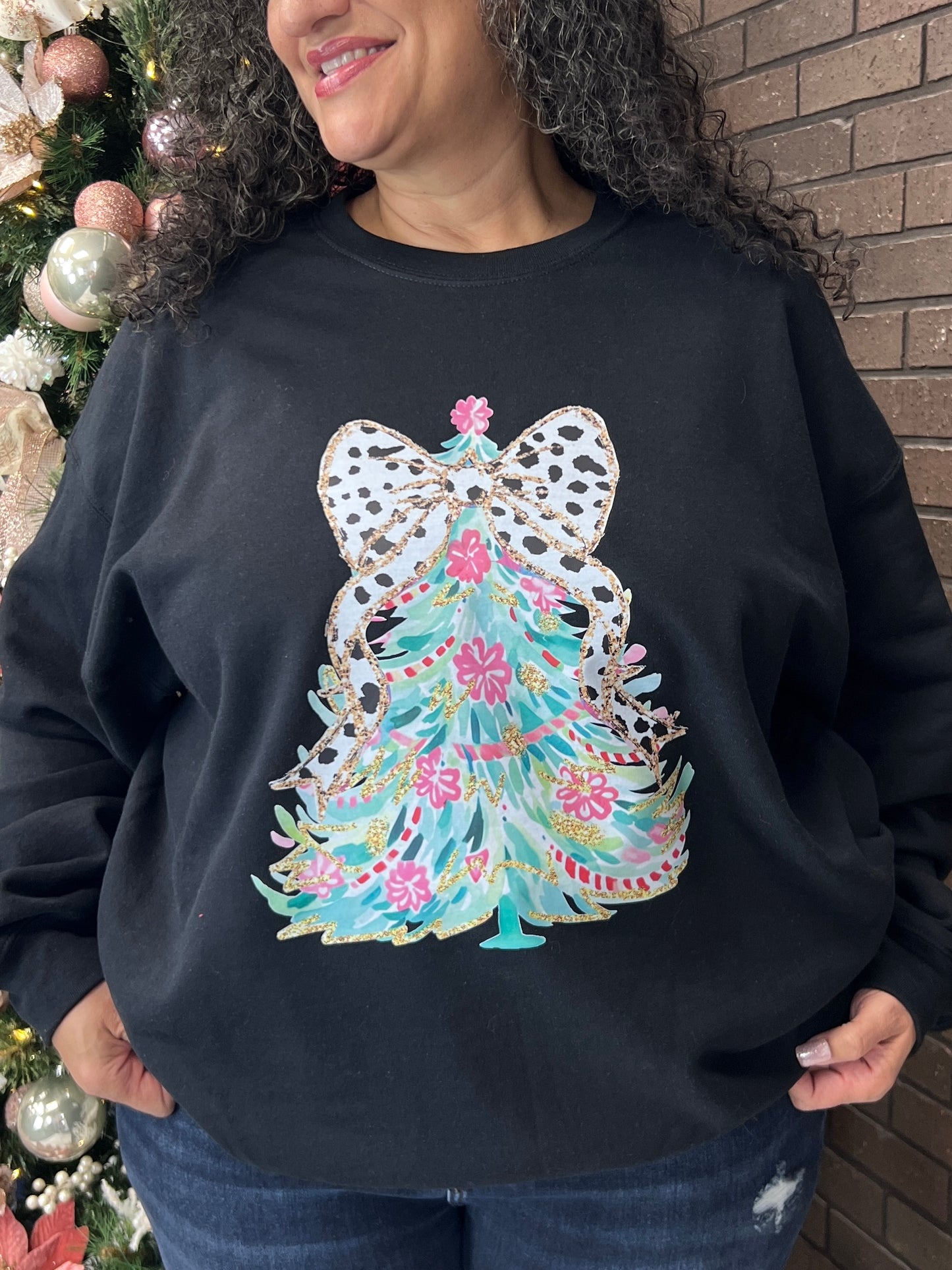 Festive Bow Tree Graphic Sweatshirt