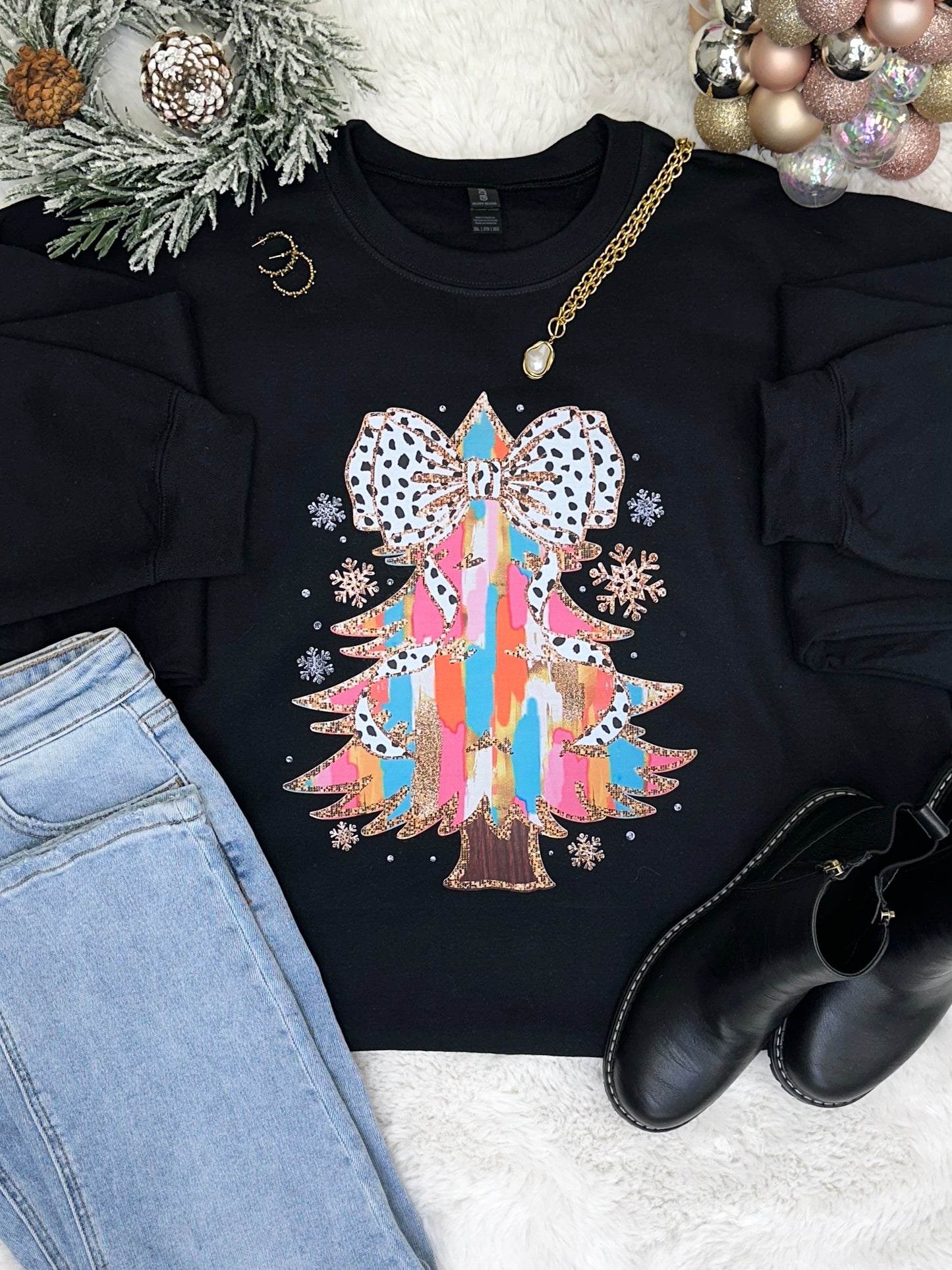 Watercolor Tree w/ Leopard Bow Graphic Sweatshirt