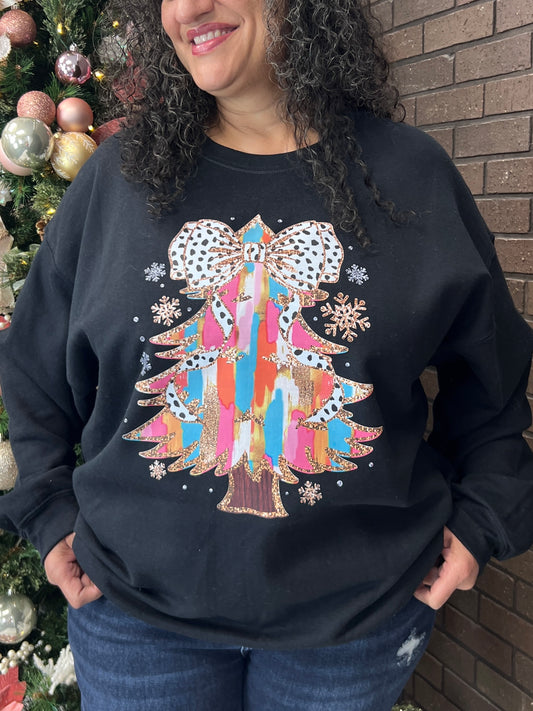 Watercolor Tree w/ Leopard Bow Graphic Sweatshirt