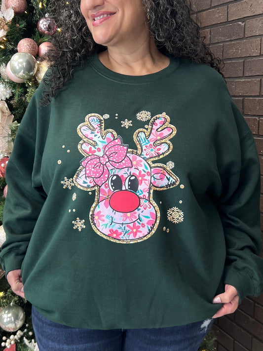 Floral Reindeer Graphic Sweatshirt