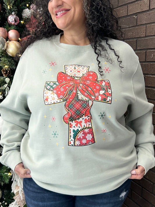 Peaceful Patchwork Cross Graphic Sweatshirt