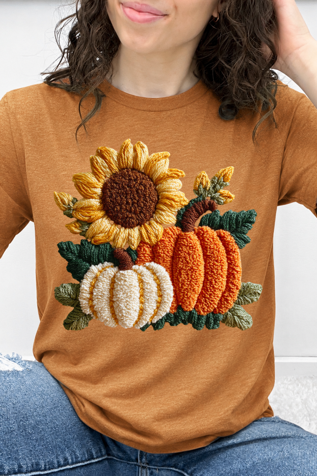Cozy Yarn Sunflower & Pumpkins Graphic Tee