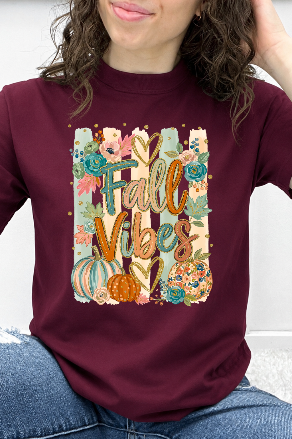 Fall Vibes Striped Florals & Hearts Graphic Collection