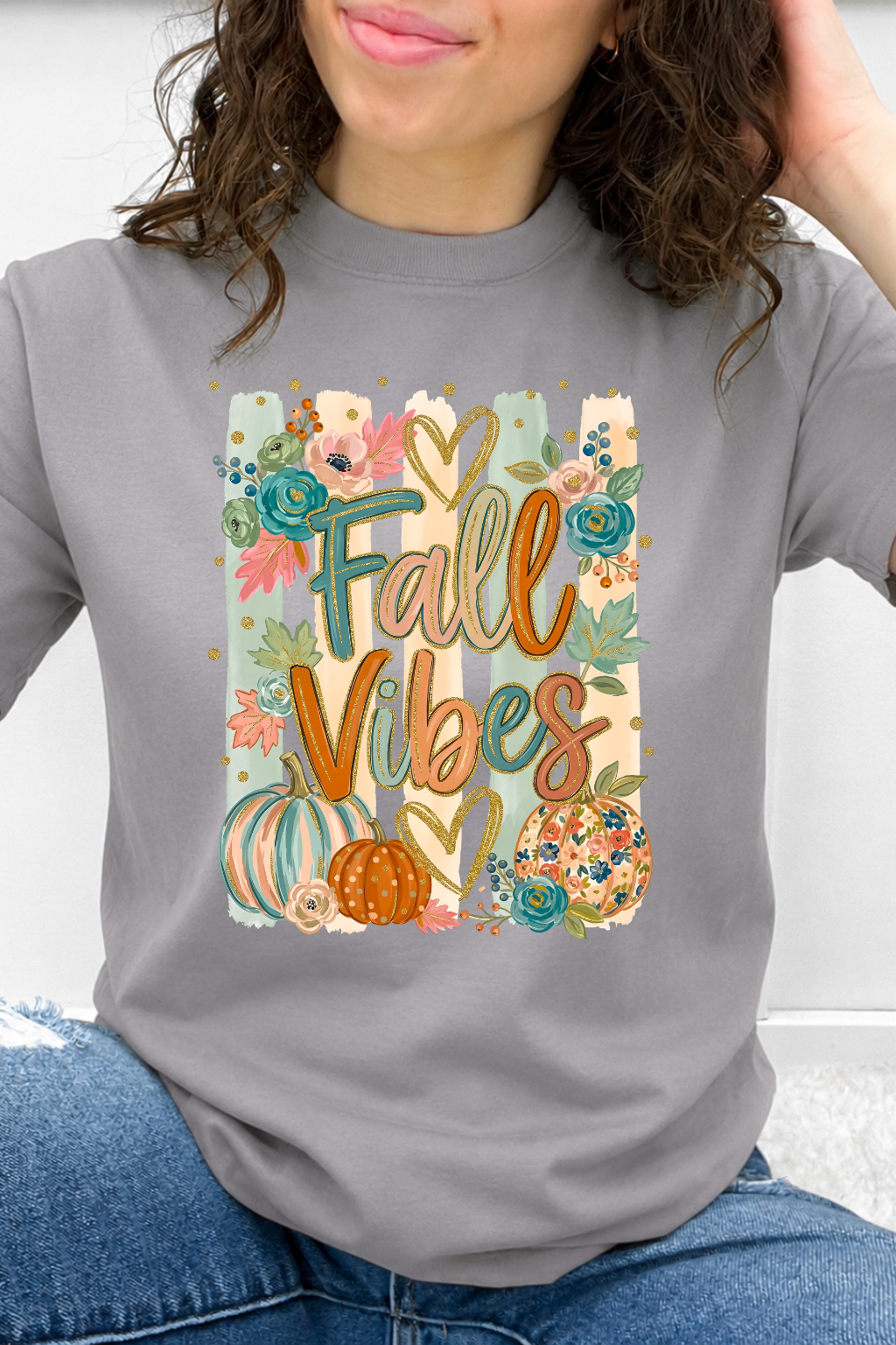 Fall Vibes Striped Florals & Hearts Graphic Collection