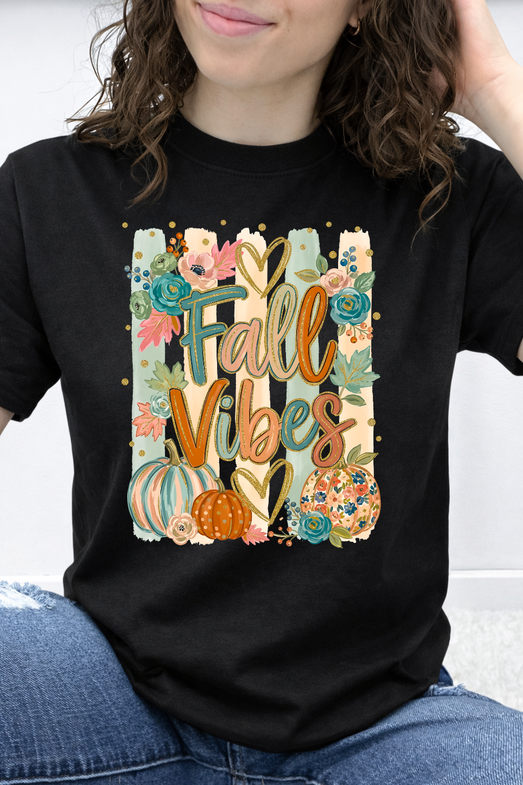Fall Vibes Striped Florals & Hearts Graphic Collection