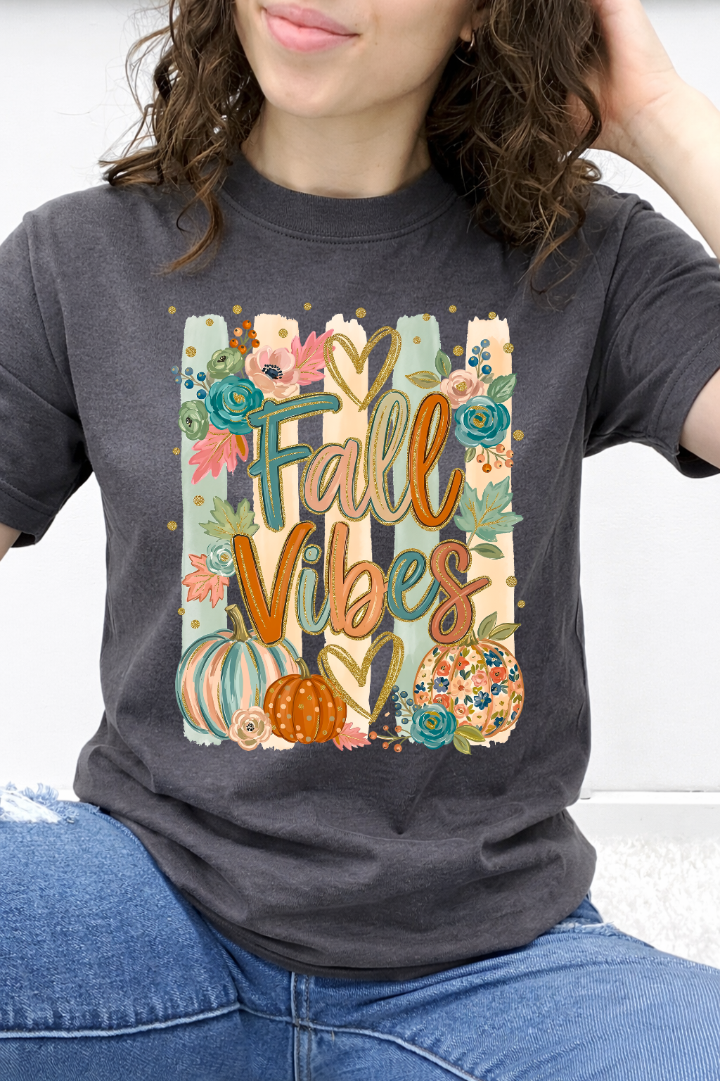 Fall Vibes Striped Florals & Hearts Graphic Collection
