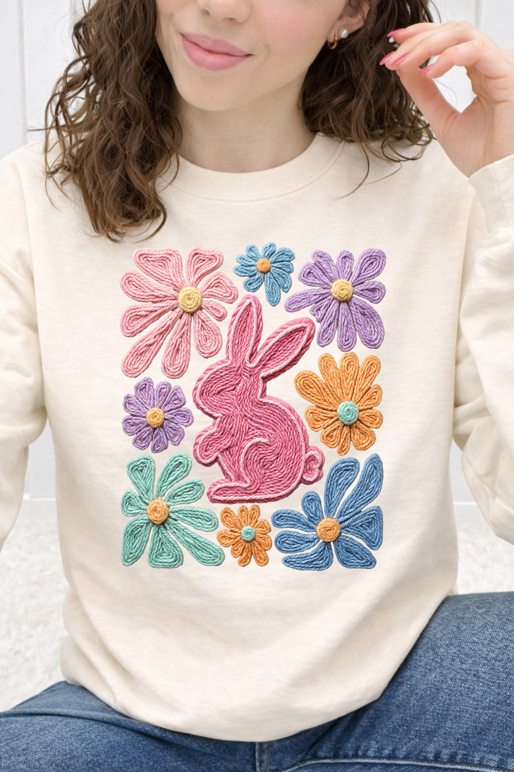 Easter Bunny Faux Yarn Floral Graphic Collection