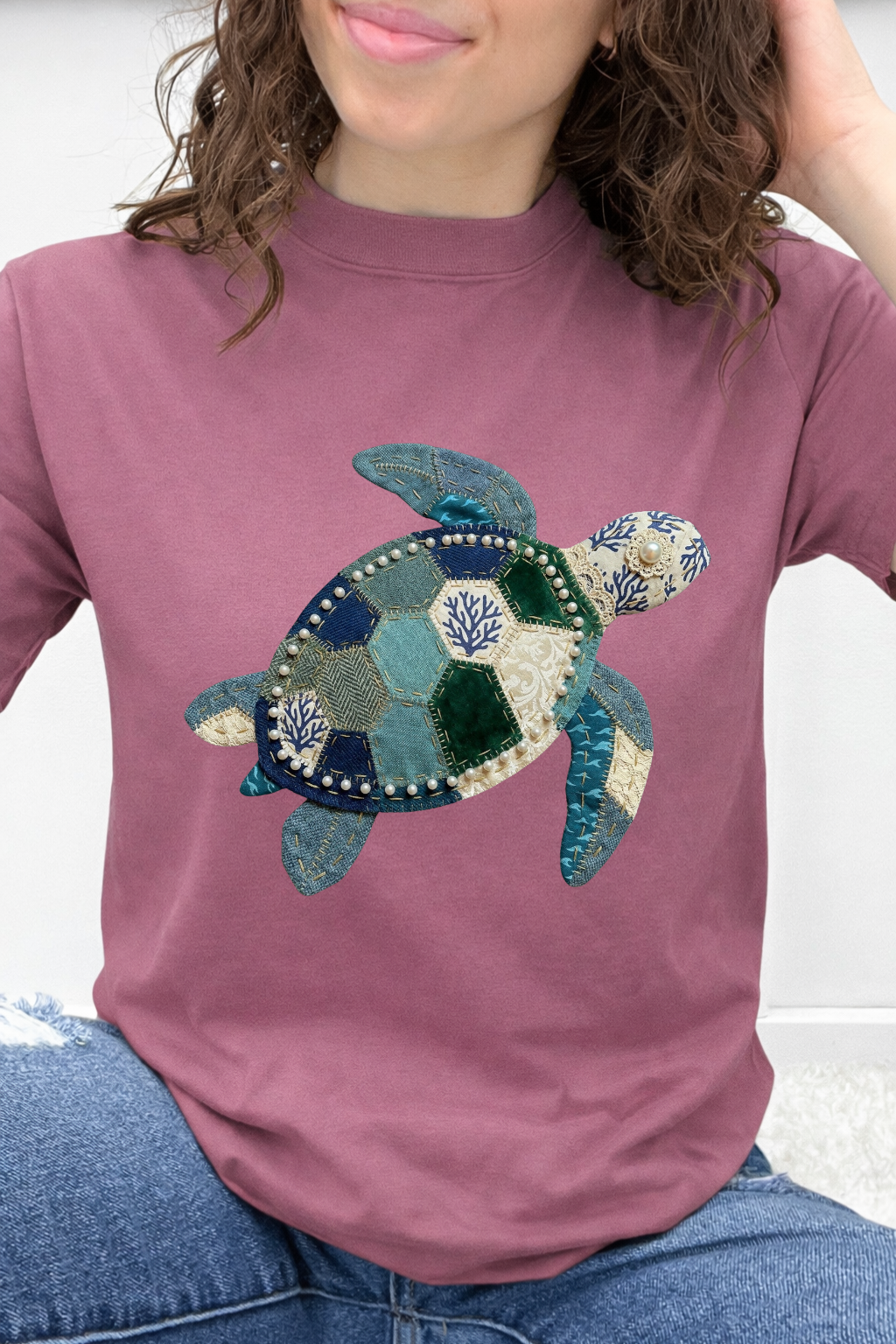 Denim & Pearl Patchwork Sea Turtle Graphic Collection