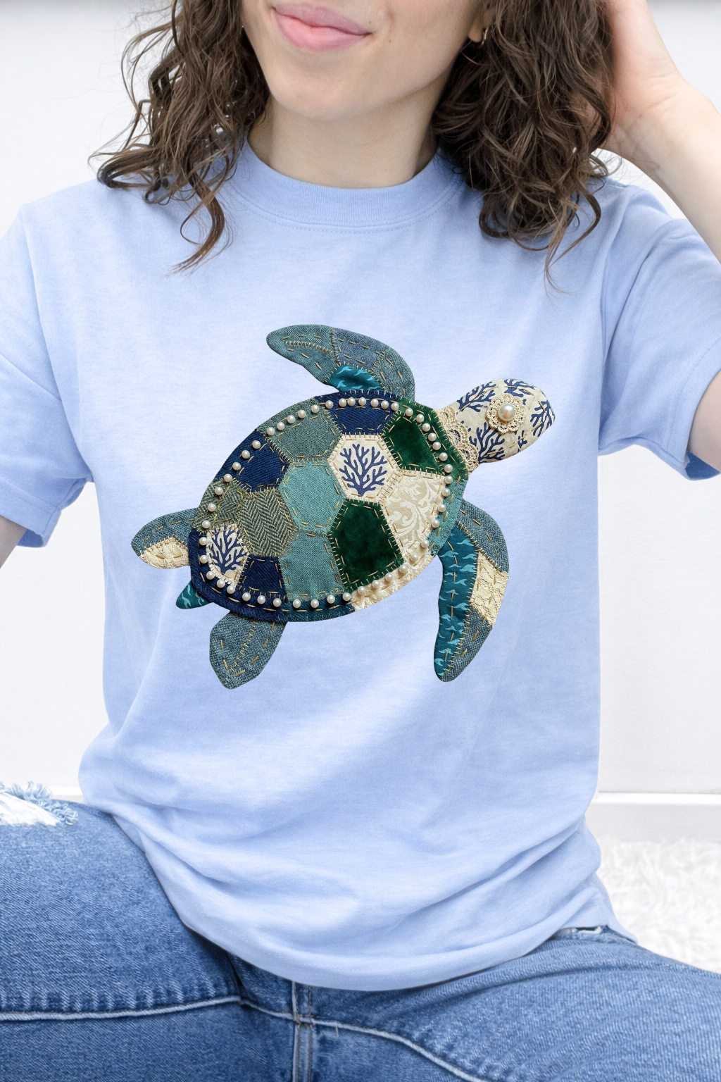 Denim & Pearl Patchwork Sea Turtle Graphic Collection
