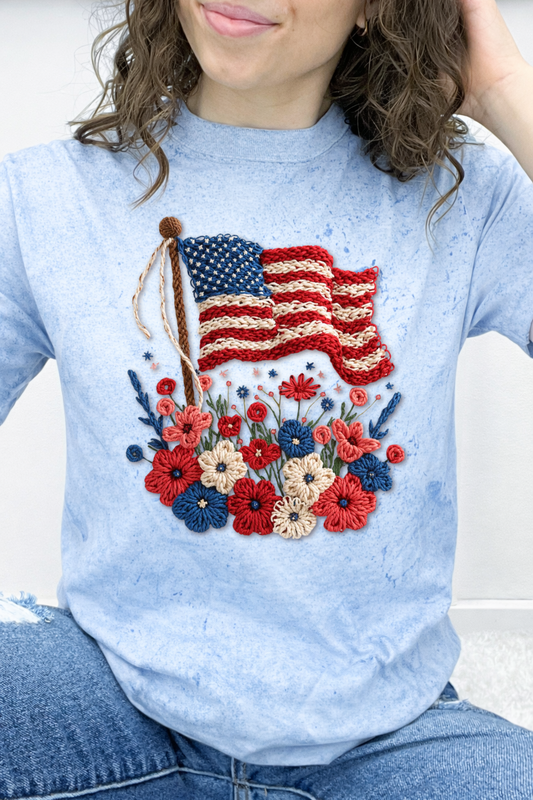Stitched in Freedom Flag w/ Flowers Graphic Collection