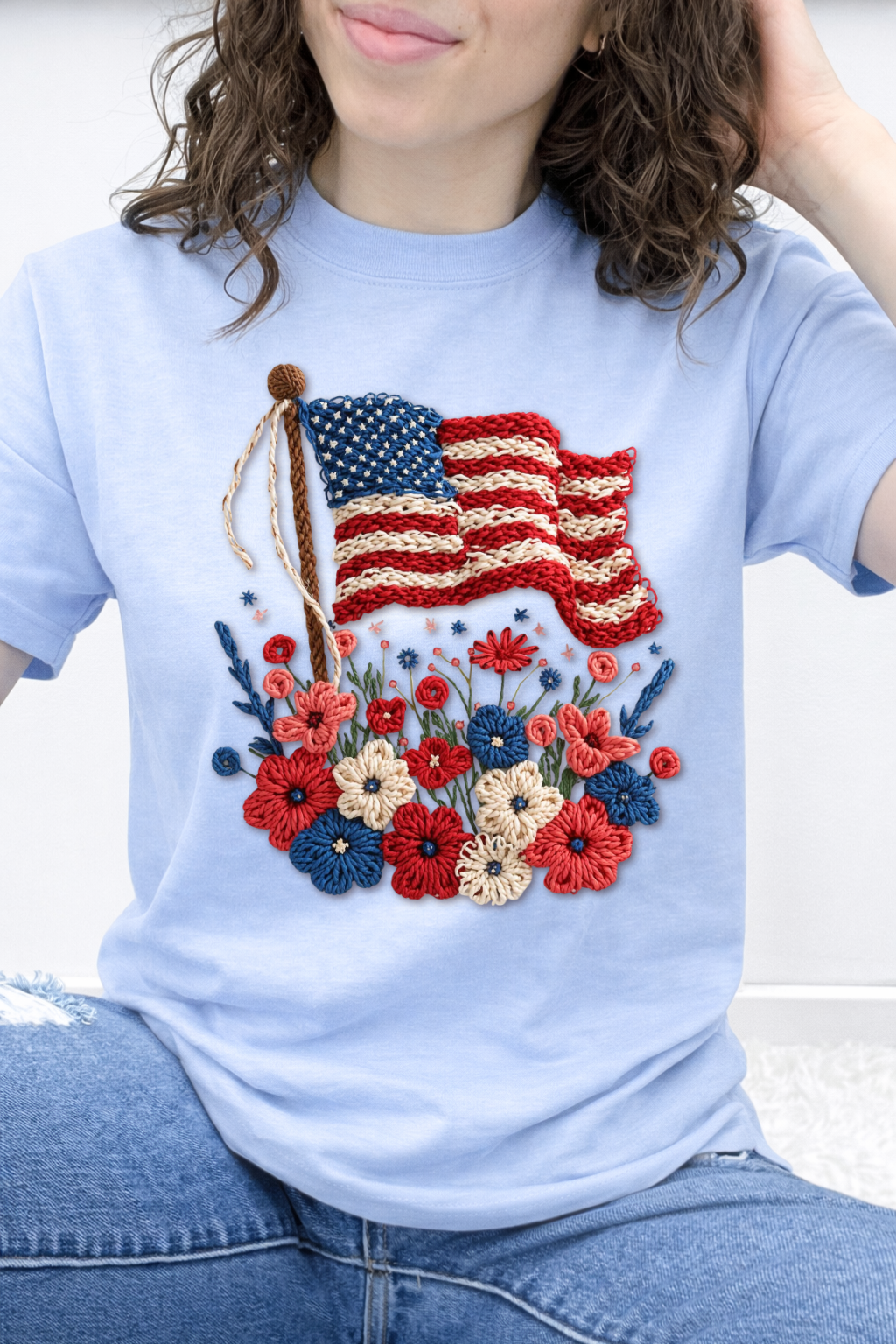 Stitched in Freedom Flag w/ Flowers Graphic Collection