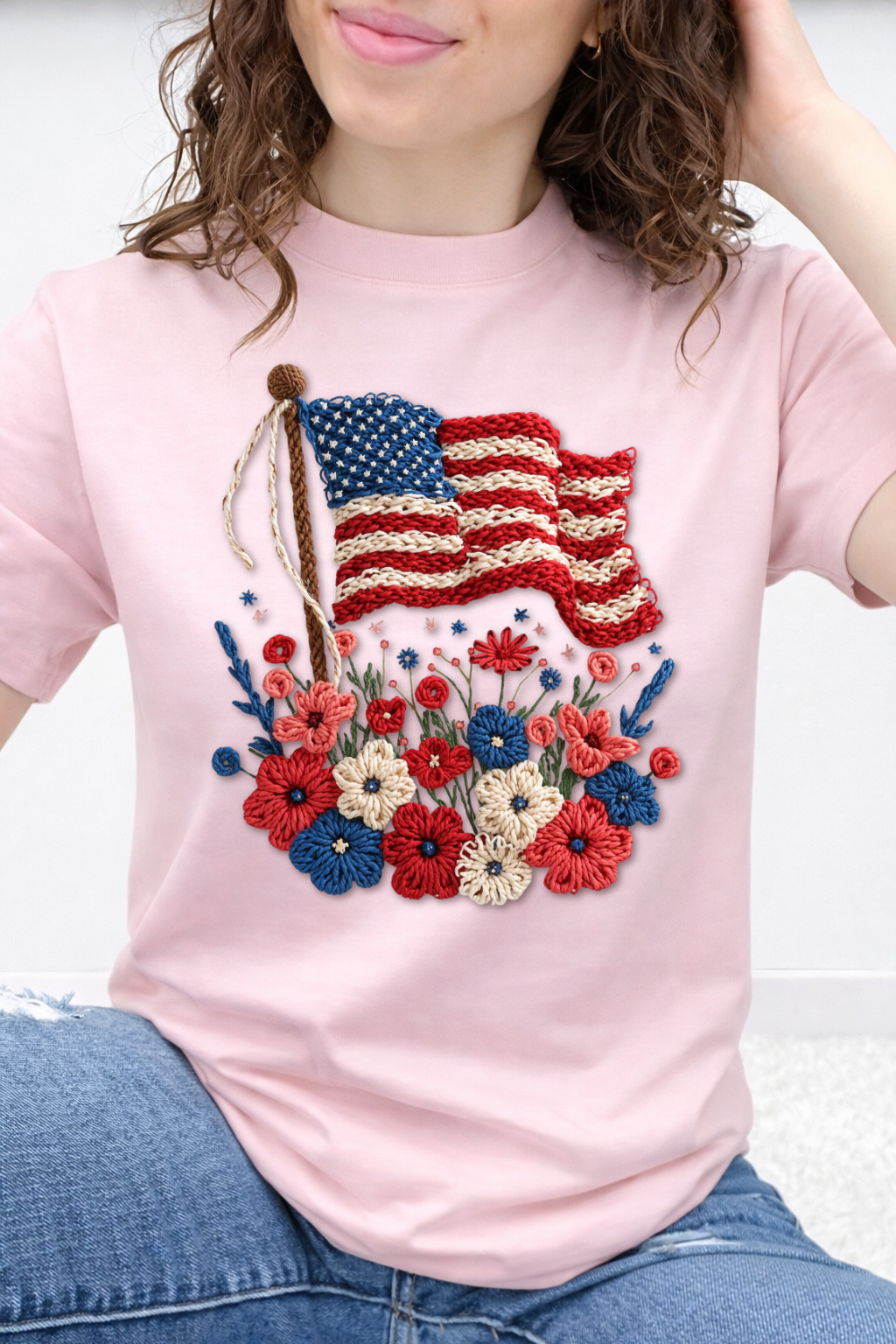 Stitched in Freedom Flag w/ Flowers Graphic Collection