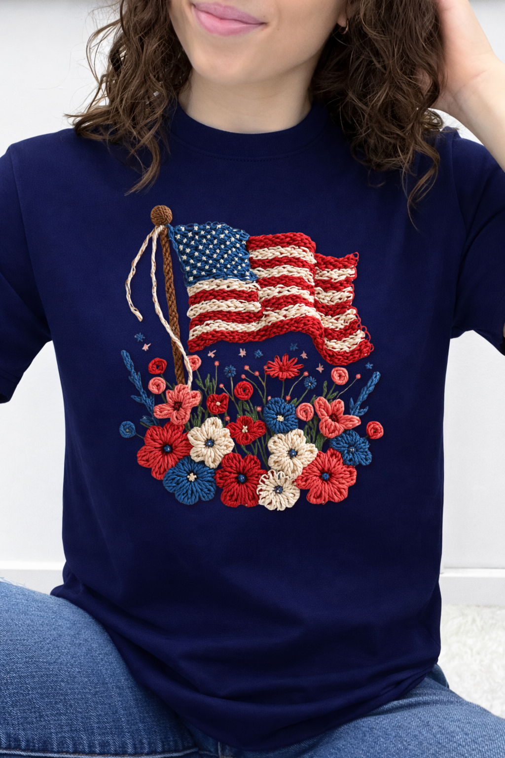 Stitched in Freedom Flag w/ Flowers Graphic Collection