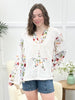 Textured Star Patch V-Neck Top with Stud Detail - Ivory