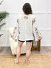 Textured Star Patch V-Neck Top with Stud Detail - Ivory