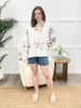 Textured Star Patch V-Neck Top with Stud Detail - Ivory