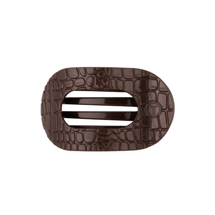 Brown Crocodile Medium Flat Round Hair Clip