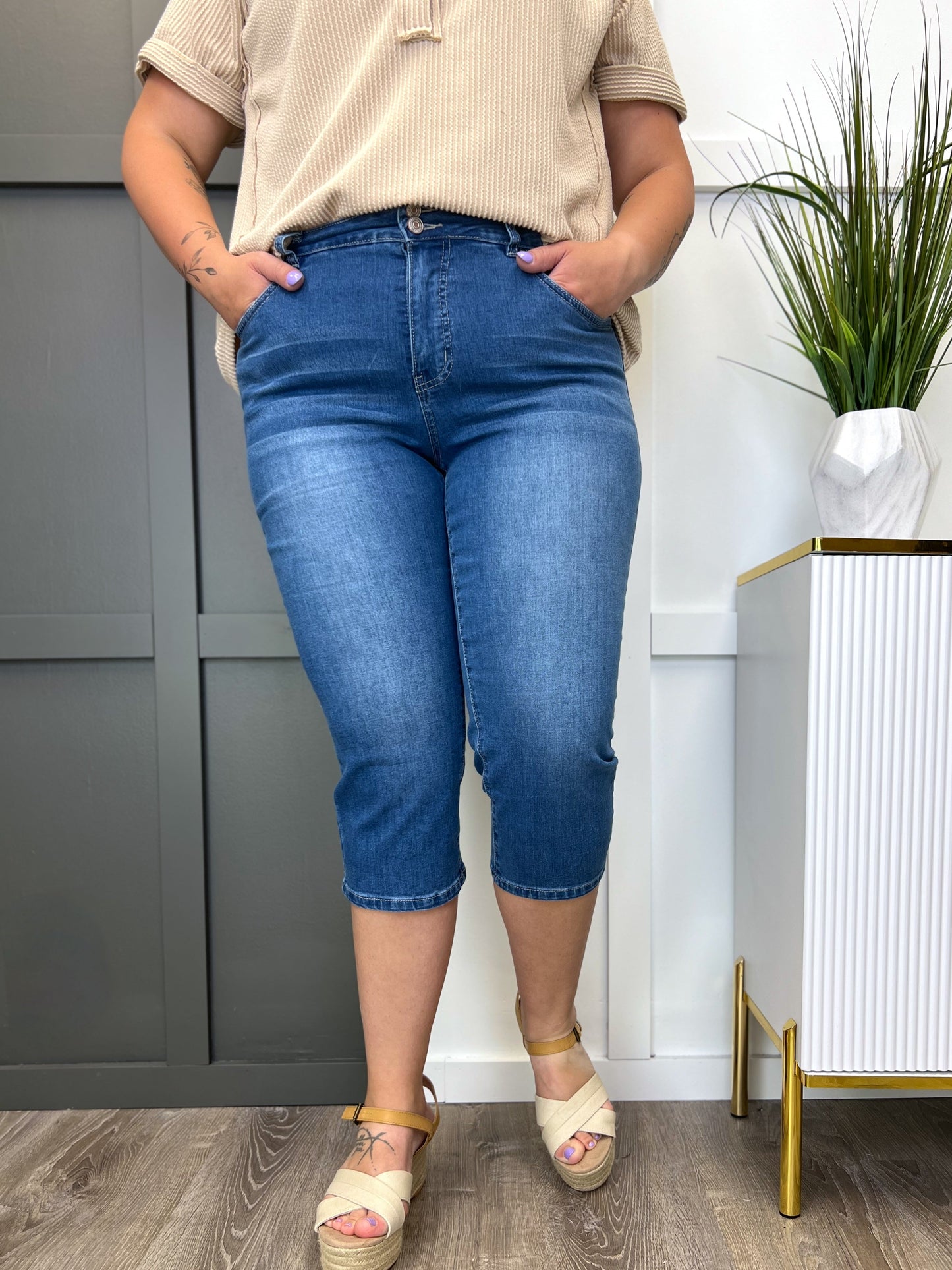 The Jenna Tummy Control Denim Capri